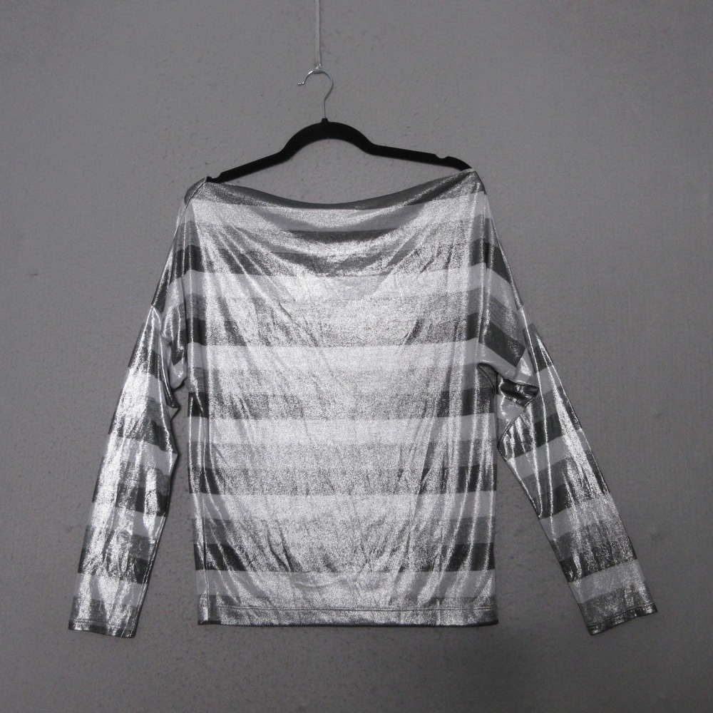Vintage Moda International Striped Metallic‎ Silver Festival Semi Sheer Y2K Glam